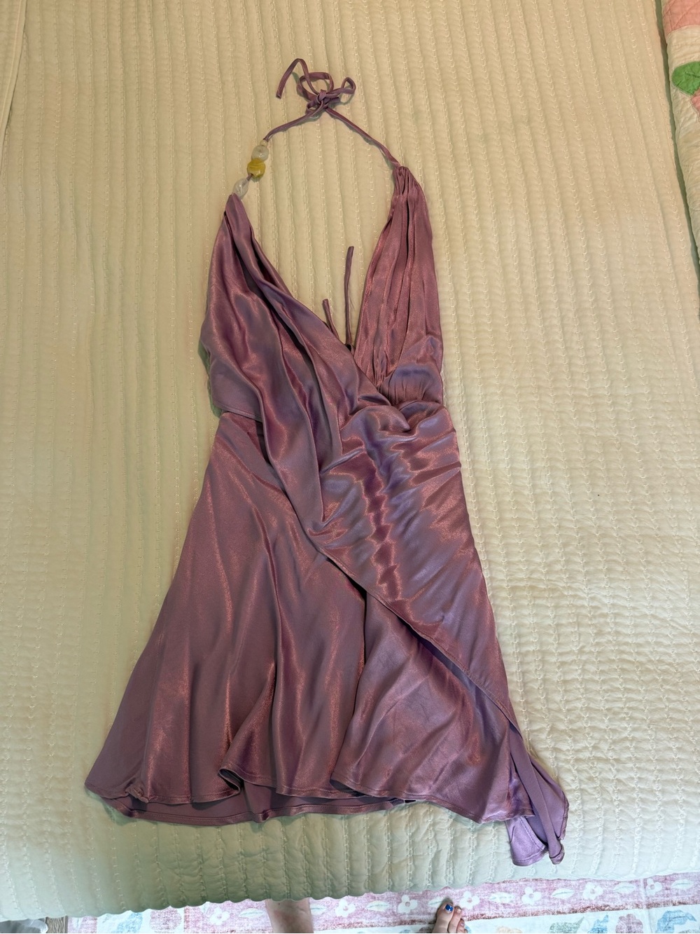 Satin Halter Mini Dress in Lavender
